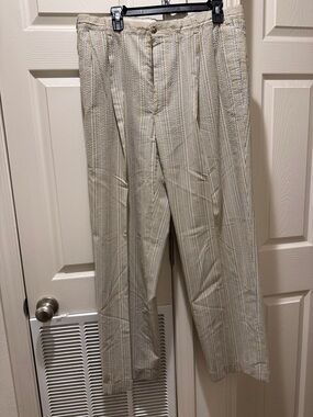 Men's Striped Dress Pants in Cream and Tan